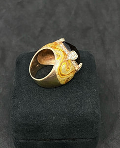 Vintage Sleek Orange Jade Germany Sterling Silver 925 Fat Ring - Size 6.5 US
