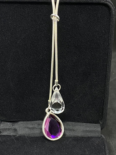Vintage Silvertone Chain with Dual stones. Germany.