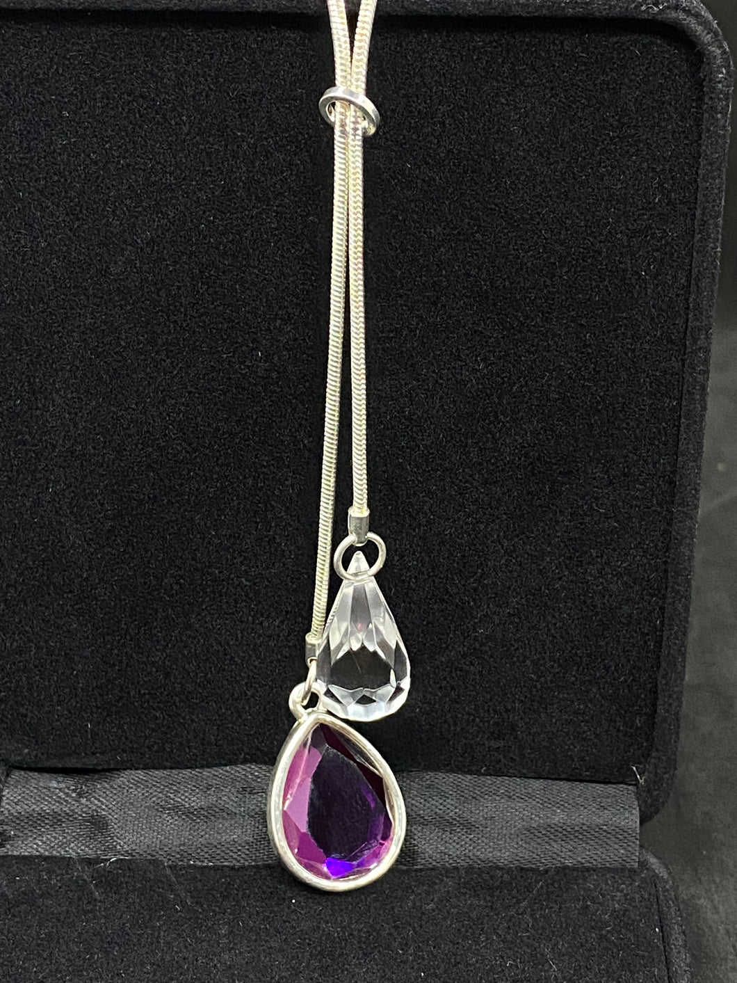 Vintage Silvertone Chain with Dual stones. Germany.