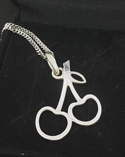 Vintage Sterling Silver 835 Chain with Small Cherry Silver Pendant. Germany Jewelry