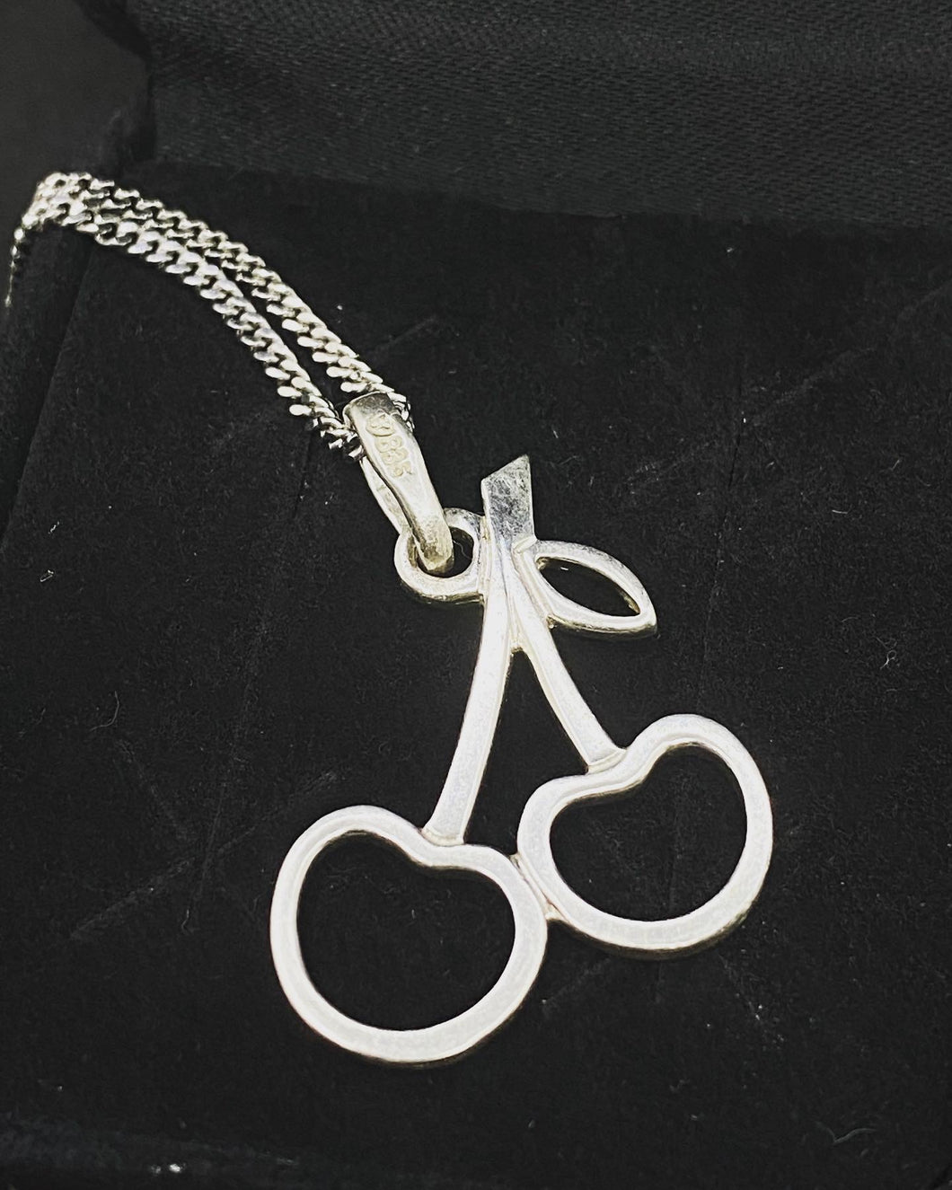 Vintage Sterling Silver 835 Chain with Small Cherry Silver Pendant. Germany Jewelry