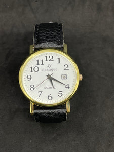 LJ CLASSIQUE GOLD CALENDAR ELEGANT PRECISE QUARTZ GENTLEMEN'S WATCH + SERVICE NEW. (SKU-598)