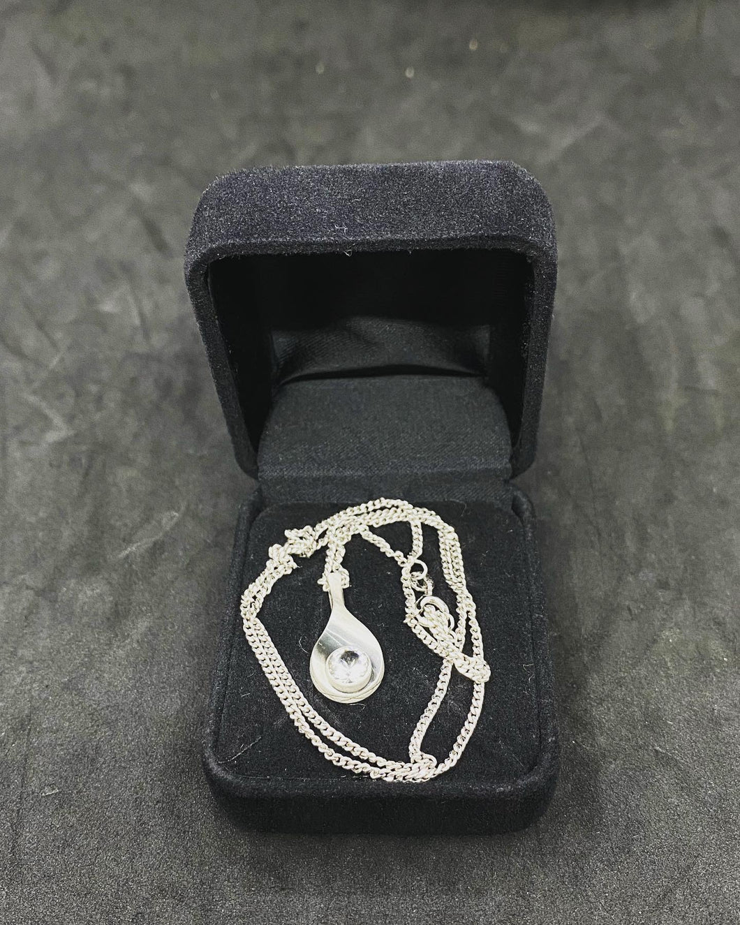 Vintage Sterling Silver 915 Chain with Small Silver Pendant With Crystal..