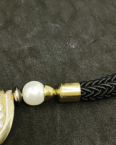 Asymmetric Gold Square Tone Pendant, Black Rope Necklac German vintage (SKU #390)