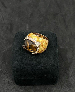 Vintage Sleek Orange Jade Germany Sterling Silver 925 Fat Ring - Size 6.5 US