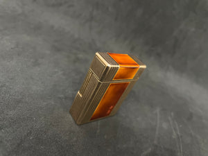 S.T. Dupont lighter - orange caray lacquer - chinese characters box and papers.Reference #3226Y . (SKU-575)