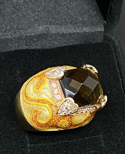 Vintage Sleek Orange Jade Germany Sterling Silver 925 Fat Ring - Size 6.5 US