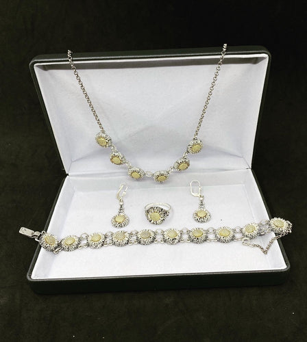 Vintage Silver 835 Necklace, Pendant, Earrings and Ring Set Germany silver antique 54 grams (SKU #415)