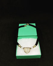 Load image into Gallery viewer, Asymmetric Gold Square Tone Pendant, Black Rope Necklac German vintage (SKU #390)