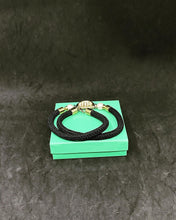 Load image into Gallery viewer, Asymmetric Gold Square Tone Pendant, Black Rope Necklac German vintage (SKU #390)