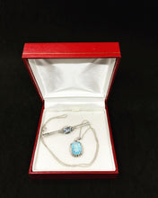 Load image into Gallery viewer, Vintage Sterling Silver 925 Chain Small Sterling Silver 835 Pendant with light blue jade with similar Brooch set