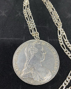 historical souvenir Coin Pendant 925 German Sterling Silver Necklace. 39 Grams.