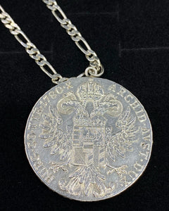 historical souvenir Coin Pendant 925 German Sterling Silver Necklace. 39 Grams.