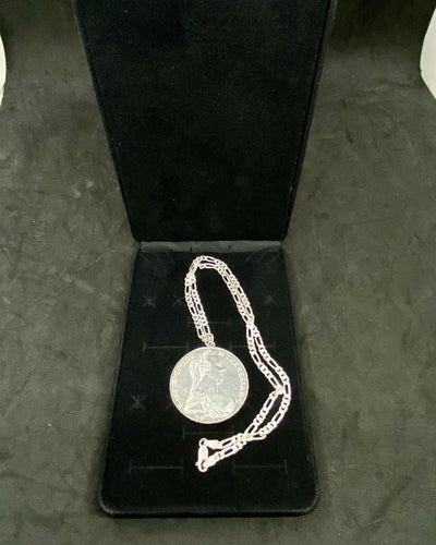 historical souvenir Coin Pendant 925 German Sterling Silver Necklace. 39 Grams.