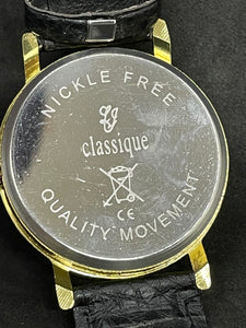 LJ CLASSIQUE GOLD CALENDAR ELEGANT PRECISE QUARTZ GENTLEMEN'S WATCH + SERVICE NEW. (SKU-598)