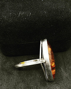 Vintage Sleek Orange Jade Sterling Silver 835 Band Ring - Size 7.0