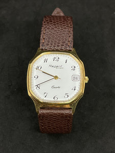 REGENT FORMATIC GENTLEMAN GOLD DATE WATCH + UNWORN LEATHER STRAP SERVICE NEW. (SKU-596)