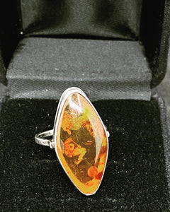 Vintage Sleek Orange Jade Sterling Silver 835 Band Ring - Size 7.0