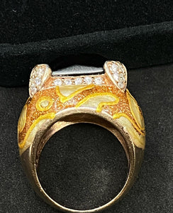 Vintage Sleek Orange Jade Germany Sterling Silver 925 Fat Ring - Size 6.5 US
