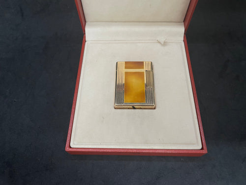 S.T. Dupont lighter - orange caray lacquer - chinese characters box and papers.Reference #3226Y . (SKU-575)