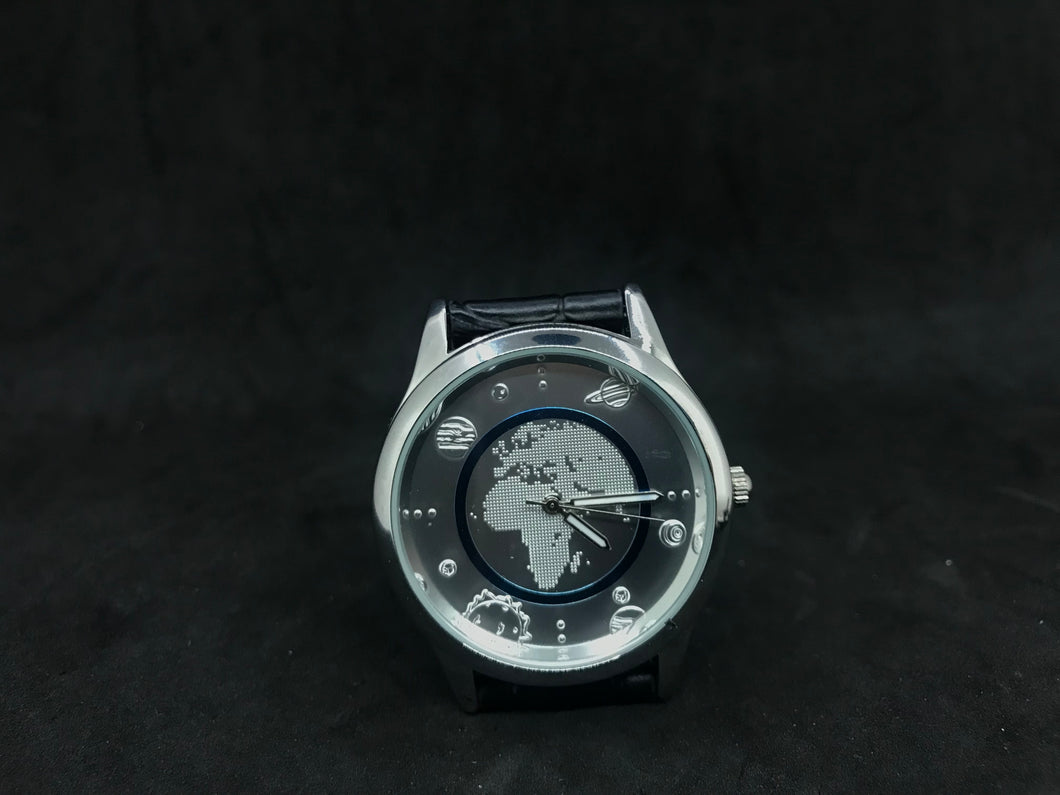UNIVERSE MILKY WAY ASTRONAUT BLUE-RIM WORLDMAP PRECISE QUARTZ MEN'S WATCH-NEW. (SKU-600)